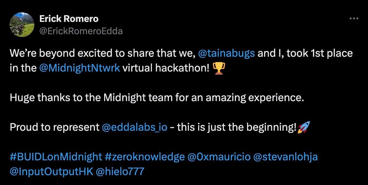 Screenshot X post by Erick Romero celebrating the win.